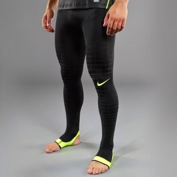 Nike Pro Combat Hyperwarm Compression Tights M Black Neon Green - Picture 1 of 6